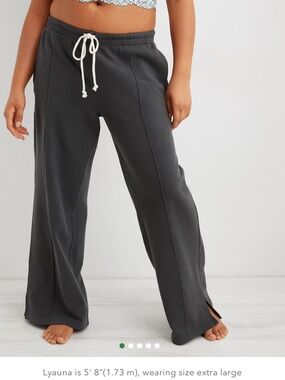 Aerie low rise pin tuck skater pants in smoked grey wide leg sweatpants XS